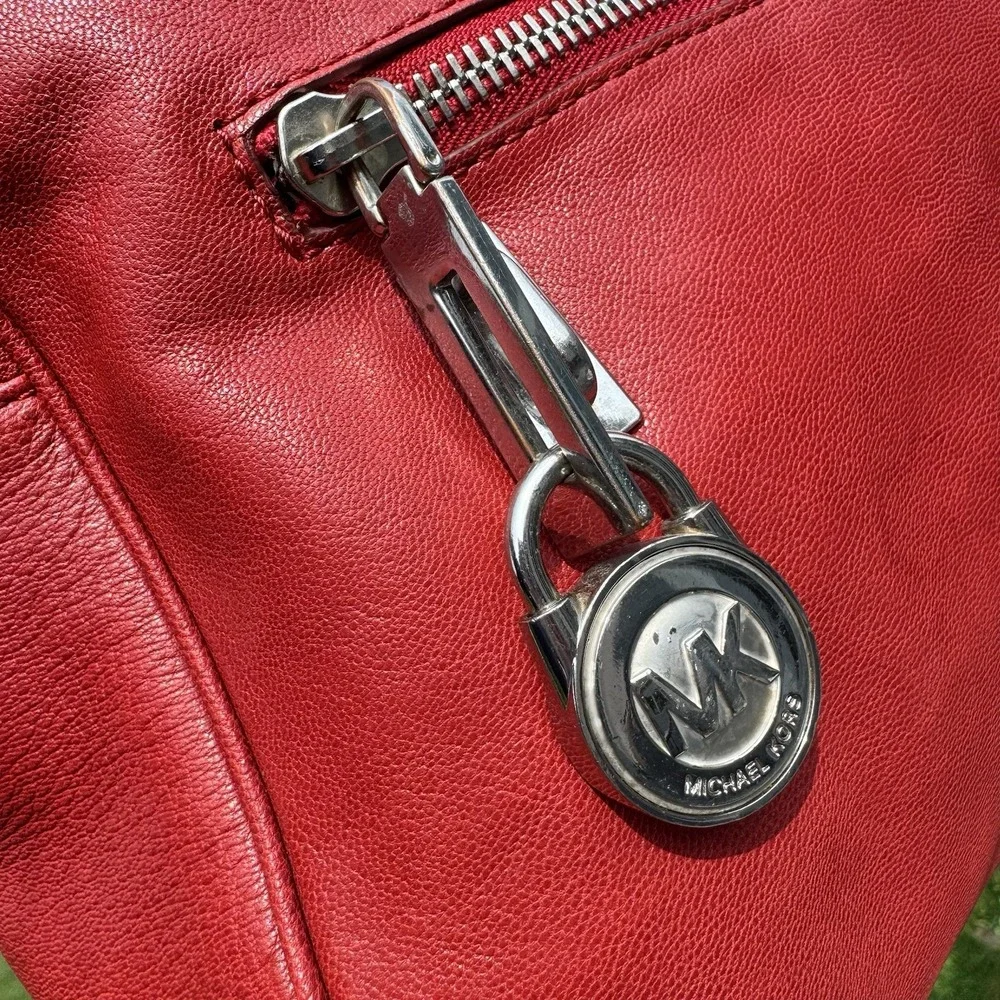 Michael Kors Red Leather Handbag Purse Shoulder Bag ~ Crossbody Strap
